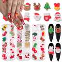 SILPECWEE 3 Boxes 36 Grids 3D Christmas Resin Nail Charms Nail Glitter Sequins Nail Pearls Studs Flat-back Nail Rhinestones Mermaid Beads Nail Jewelry for Acrylic Nails Nail Art Decoration