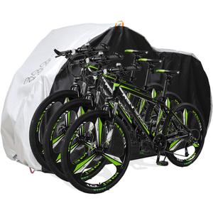 Bike Cover for 2 or 3 Bikes Outdoor Waterproof Bicycle Storage with Lock Hole for Mountain Road Electric Heavy Duty Bikes, Bike Tarp Ripstop Material 210D (Silver)
