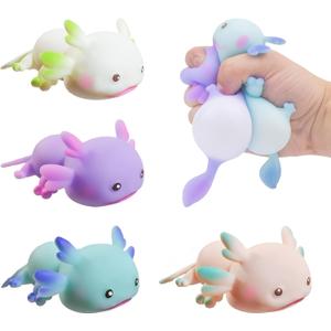 Axolotl Toy, Pull, Stretch and Squeeze Stress, Cute Fish Toy for Anxiety Relief, Birthday, Christmas, Office, Stocking Stuffer Gift, Toy Axolotl for Pulling (Set of 4)