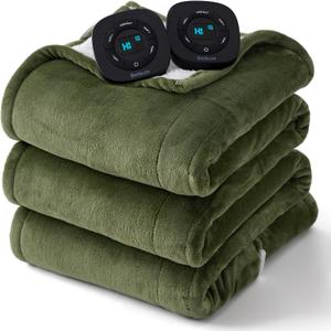 Bedsure Electric Blanket King Size - Dual Control Heated Blanket King Size, Fast Heating with 10 Time Settings & 10 Heat Settings, Warm Gift for Grandma (100x90 inches, Olive Green)