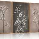 FWIEXA 3 Piece Neutral Canvas Wall Art for Bedroom Living Room, Framed 16x24 Inches Botanical Prints Set, Minimalist Wildflower Wall Decor, Large Modern Plant Painting