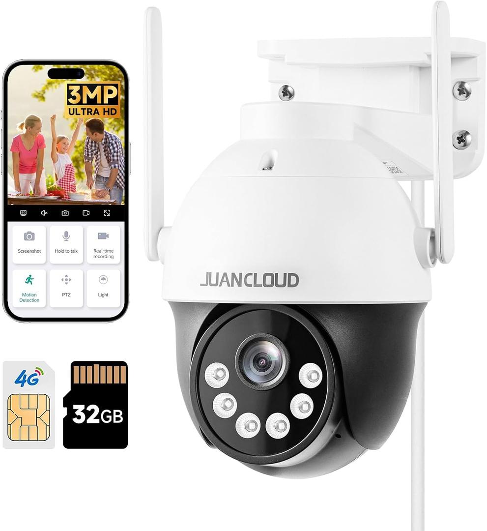 4G LTE Cellular Security Camera Wireless Outdoor, No WiFi Camera with 360 Pan Tilt Auto-Tracking, Siren Alert, Color Night Vision, 2-Way Audio, 32GB SD Card & SIM Card, IP66
