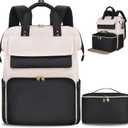 BERTASCHE Lunch Backpack for Women, 15.6 Inch Laptop Backpack with Insulated Cooler Lunch box, Work Backpack for Teacher Nurse Travel College Picnic, Black-Beige