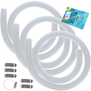 U.S. Pool Supply Above Ground Pool Hose Replacement 1.5" Diameter x 59" Long, Pack of 3, White - Compatible with Intex Pool Surface Skimmer, Filter Pump Hose - 6 Metal Clamps