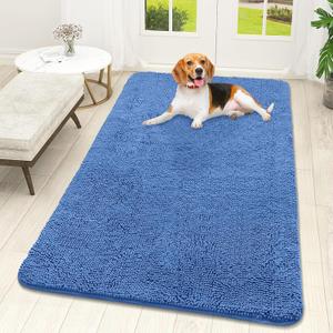 OLANLY Dog Door Mat for Muddy Paws 59x32, Absorbs Moisture and Dirt, Absorbent Non-Slip Washable Doormat, Quick Dry Chenille Mud Mat, Entry Indoor Entryway Carpet for Inside Floor, Cornflower Blue