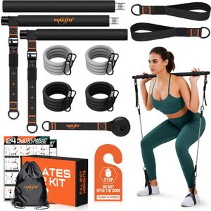 Pilates Bar Kit with Resistance Bands, 3-Section Multifunctional Yoga Pilates Bar with Metal Adjustment Buckle.Portable Pilates Equipment for Women & Men Full-Body Workouts at Home Gym