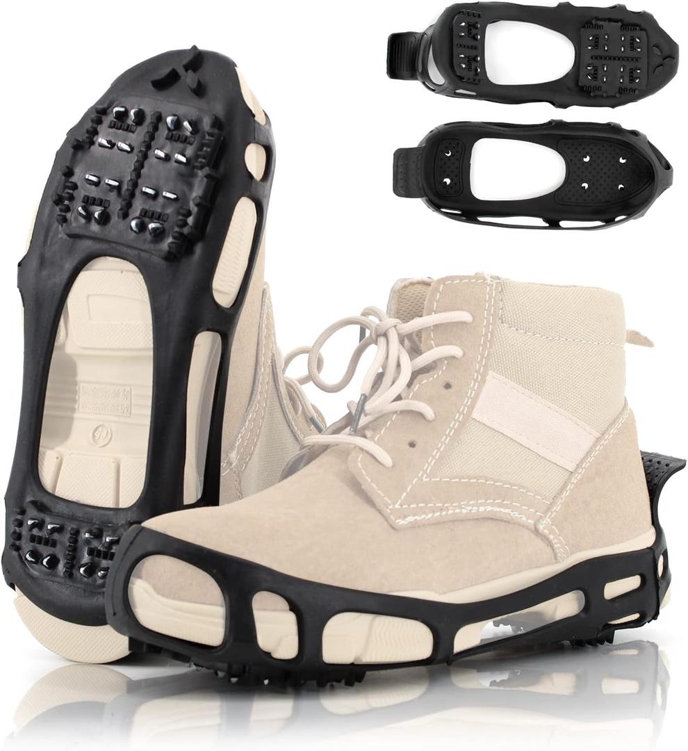 Ice Cleats Snow Grips, Anti-Slip Crampons Traction Lightweight Portable for Walking on Snow & Ice, Easy Step-in for Shoes/Boots (Small (US Men 3-4.5, Women 5-7))