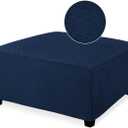 NeColorLife Ottoman Cover Square Large Slipcover Stretch Footrest Stool Covers Furniture Protectors Washable Diamond Lattice Jacquard Fabric with Elastic Band,Large Size,Navy Blue