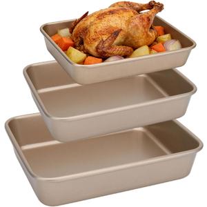 3 pack Large Deep Baking Pans,9/11/13 Inch Nonstick Carbon Steel Rectangle Cake Baking Pans,Multi-purpose Heavy Duty Bread Sheet,Metal Bakeware for Lasagna,Turkey,Brownie