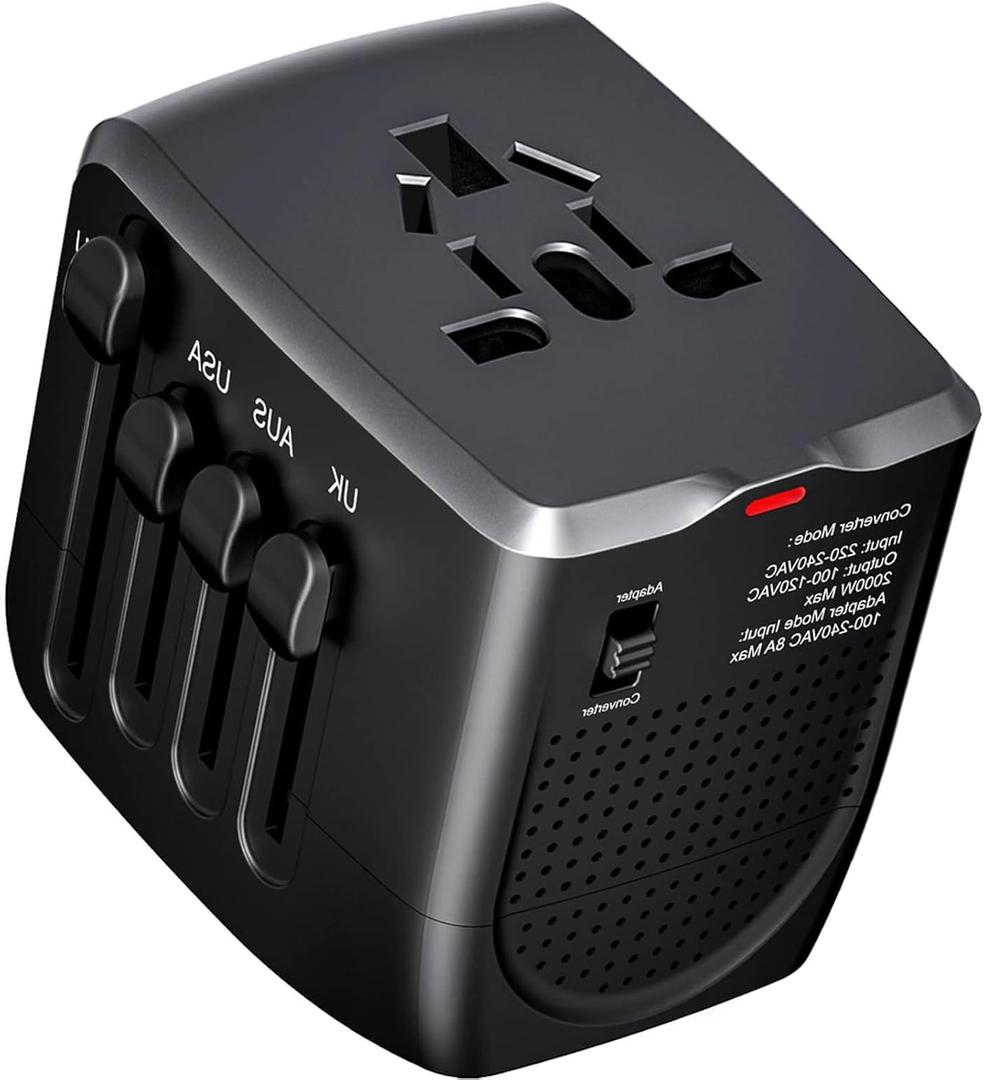 International Travel Adapter Voltage Converter to Step Down 230V to 120V for Hair straighteners, laptops, Cell Phones, Power converters from USA to UK, Europe, Australia Over 200