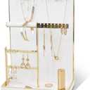 Jewelry Organizer Stand Holder - 4 Tier Cute Necklace Holder Stand Rack with 10 Hooks - Aesthetic Jewelry Storage Rack Tree for Teen Girl Room Decor -White
