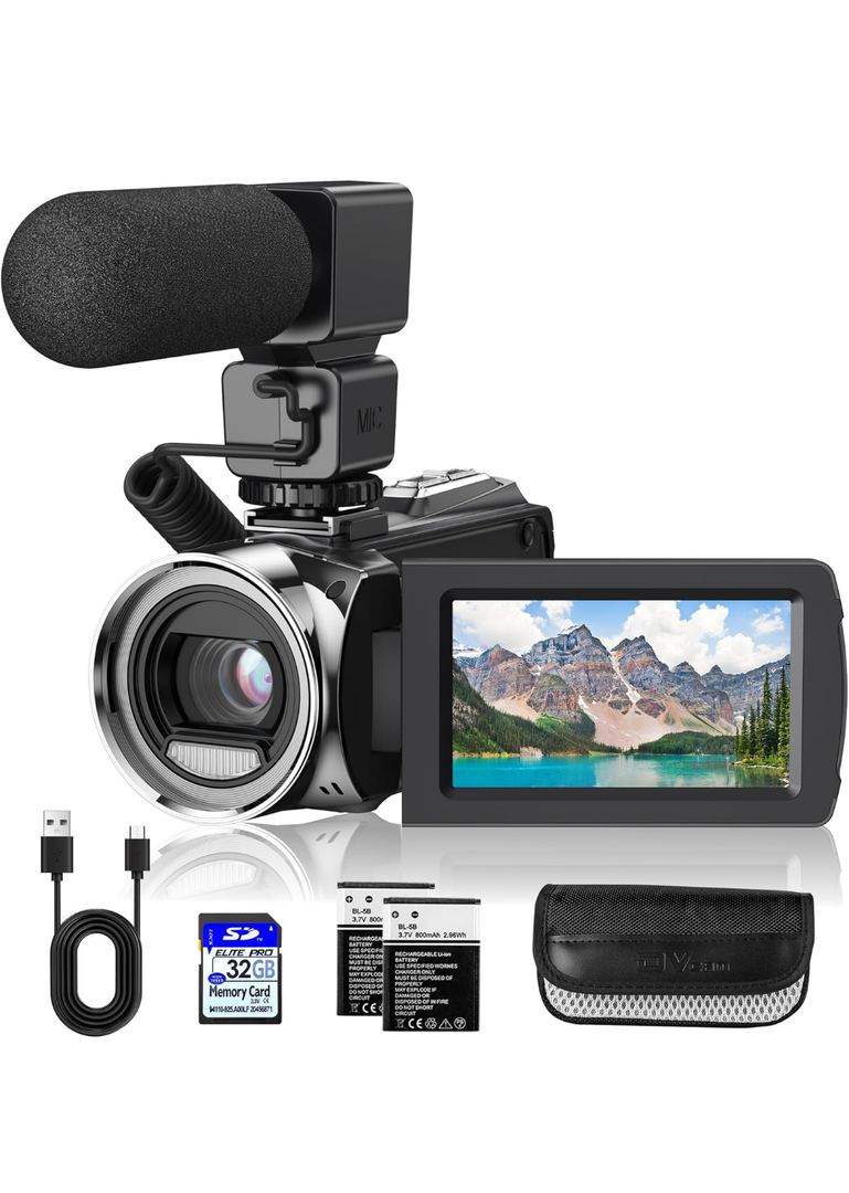 Video Camera Camcorder FHD 1080P 36MP YouTube Vlogging Camera Recorder 3.0 Inch 270 Degree Rotation Screen 18X Digital Zoom Camcorders with Microphone,32GB SD Card and 2 Batteries