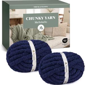 Jumbo Chenille Chunky Yarn for Crocheting - Super Bulky Fluffy Chunky Yarn for Hand Knitting - Extra Thick Soft Blanket Big Yarn 2 Jumbo Pack (27yds,8 oz Each Skein) (Navy Blue)