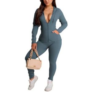 YeGine Women 2 Piece Outfits Long Sleeve Tracksuit Bodycon Matching Sets Hoodie Jacket Jogging Suit S