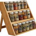 Bamboo Spice Rack Organizer for Kitchen Counter, 3 Tier Foldable Spice Shelf for Cabinet or Drawer (Jars Not Included)