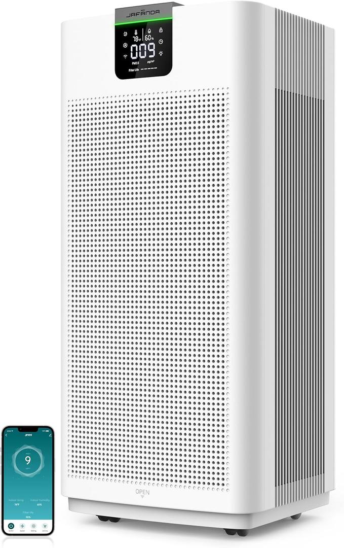 Jafnda Air Purifiers for Home Office 4575 ft, APP & Alexa, Ture HEPA 13 Activated Carbon Air Filter, Air Cleaner for Large Room Remove 99.97% Dust Pollen Smoke Pet Dander Allergies Mold Odors VOCs