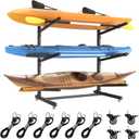 LotFun Kayak Storage Rack, Freestanding Heavy Duty Adjustable Kayak Stand Indoor Outdoor Storage Rack Garage, with Wheels and Foot Pad, for Kayaks, SUPs, Canoes, Surfboard(3 Levels)