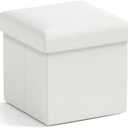Ornavo Home Small Storage Ottoman Foldable Collapsible Cube Square Linen Ottoman Foot Rest Stool Seat, for Living Room, Bedroom, Home Office, Dorm - 12 x 12 x 12, White