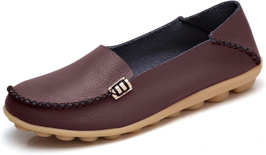 VenusCelia Women's Natural Comfort Walking Flat Loafer (7, Brown)