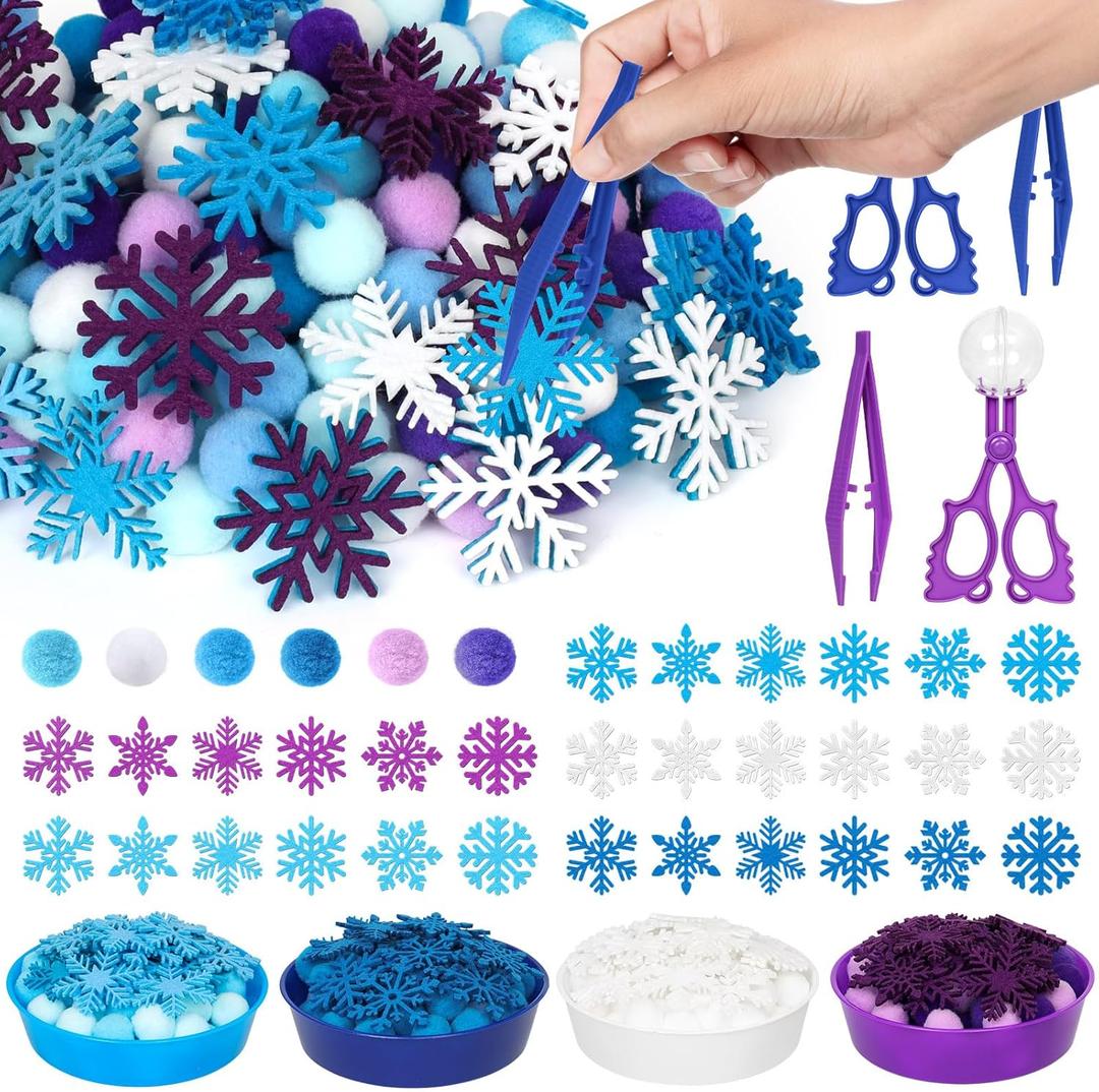 209 Pcs Winter Sensory Bin Items Winter Snowflake Counting Sorting Sensory Bin Filler Fine Motor Toys Frozen Snowflake Counts Winter Xmas Counting Toys for Preschool Education Activities