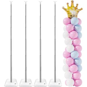 RUBFAC Balloon Stand for Floor Set of 4, 6.6ft Adjustable Height Balloon Column Kit for Floor with Metal Telescopic Pillar for Baby Shower Birthday Party Graduation Wedding Decoration