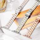 Slim Metal Band for Apple Watch Bands for Women 41mm 40mm 42mm(S10/11) 38mm iWatch Bands, Thin Dressy Fancy Strap for Apple Watch Band Series 10 11 Series 9 8 SE 7 6 5 4 3-Starlight+Rose Gold