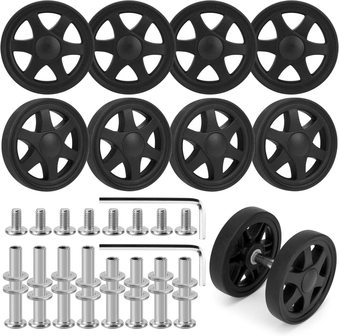 8 Pcs Luggage Wheels Replacement, 50mm/1.97in Suitcase Replacement Double Wheels, Wear-Resistant Rubber Spare Suitcase Casters Luggage Repair Parts, V-A51