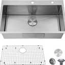 30 inch Drop in Kitchen Sink, Topmount Single Bowl 304 Stainless Steel Handmade Satin Finish Kitchen Sinks with Dish Grid and Strainer