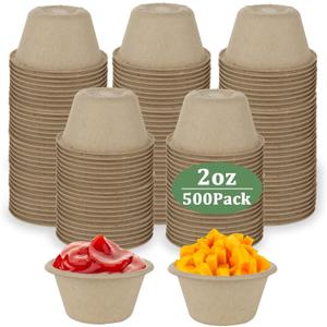 Acrux7 500 Pack 2oz Paper Souffle Cups, Disposable Natural Bagasse Fiber Sample Cups for Tasting, 2 oz Biodegradable Compostable Condiment Cup, Small Portion Cup for Dips, Sauces, Jams, Honey, Nuts