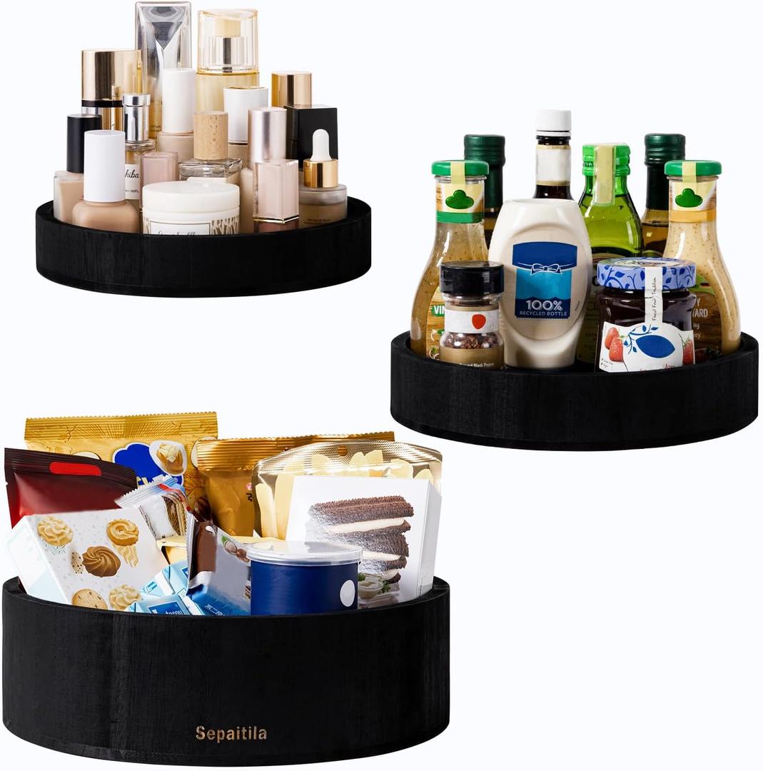3 pcs Snack Organizer Wooden Snack Tray Countertop Organizer Black Snack Containers Condiment Holder Serving Tray Snack Storage Bin for Kitchen Office