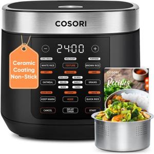 COSORI Rice Cooker 10 Cup, 24h Keep Warm, Non-stick Ceramic Inner Pot, 18 Functions Fuzzy Logic Rice Maker with Stainless Steel Steamer Basket, Saut, Slow Cooker, Black
