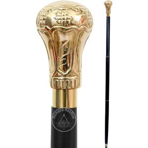 Humaira Nautical Handmade Brass Knob Walking Stick, Wooden Cane with Black Finish Gold Handle 37 Inch Cane for Men and Women