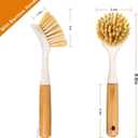 FunCee 2 Pack Kitchen Dish Brushes with Bamboo Handle, Dish Scrubber Built-in Scraper, Scrub Brush for Pans, Pots, Counter & Kitchen Sink Cleaning, Dishwashing and Cleaning Brush Tools, White