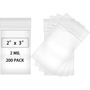200pcs 2 X 3 Clear Reclosable Zip Plastic Poly Bags with Resealable Lock Seal Zipper-2 Mil