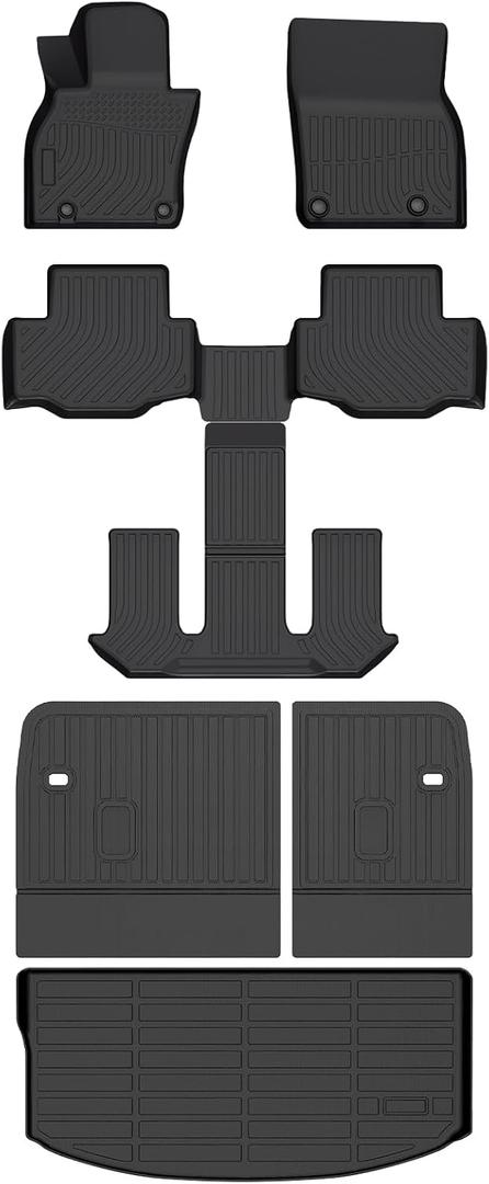 HAFIDI Floor Mats & Backrest Mats & Cargo Mats for Mazda CX-90/CX-90 PHEV 2026 2025 2024 7 Seats with 2nd Row Bucket Seats, All Weather TPE Custom Fit Floor Liners for CX-90/CX-90 PHEV Car Mats