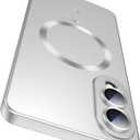 Magnetic for Samsung Galaxy S25 Edge Case [Compatible with MagSafe][Built-in Camera Lens Protector] Slim Soft Silicone Bumper Shockproof Metallic Luster Phone Case (Silver)