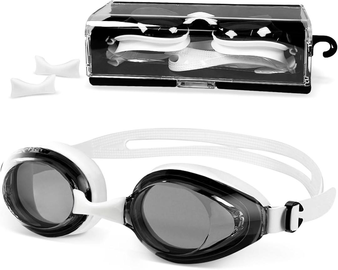 Shortsighted Swim Goggles Leakproof Anti-Fog UV Protection for Nearsighted Adults Women and Youth (-2, Black & White)