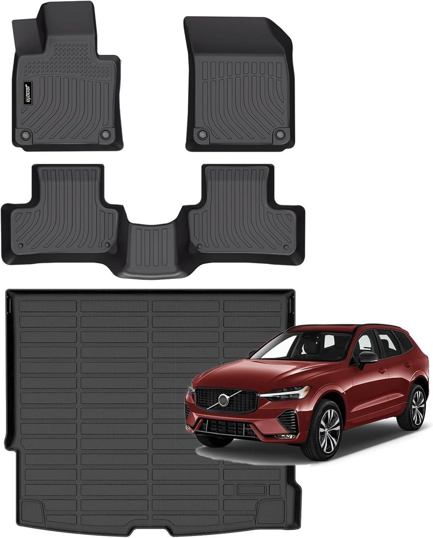 Jenofa-Floor Mats for Volvo XC60 2018-2025 (Fit for T5 | T6)(Gas Only) Car Mats Cargo Mat Fit XC60 All Weather Non-Slip Waterproof Durable High Edge Protection Floor Liner Accessories Full Set