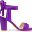Allegra K Women Open Toe Ankle Tie Back Chunky Heel Sandals (Purple, 12)