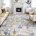 Abstract Living Room Rug 10x14 - Modern Washable Soft Thin Area Rug for Living Room Bedroom Under Dining Table - Neutral Indoor Floor Rug Carpets for Home Office Playroom Nursery - Blue Gold