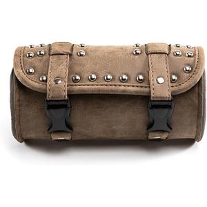 Mini Motorcycle Handlebar Bag Saddlebag Roll Tool Bag for Cafe Racer Bobber Chopper Storage pouch (Brown A)