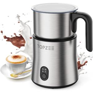 Topzee Electric Milk Frother and Steamer 4-in-1, 16.9oz/500ml Large Capacity, Frother for Coffee with Warm/Cold Foam, Warm Milk & Hot Chocolate for Latte, Cappuccino (Silver)