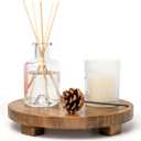 Zurklulu Round 9.4" Acacia Wood Decorative Tray – Farmhouse Wood Riser Pedestal Stand for Kitchen and Bathroom Decor, Counter Display, Vanity Tray (Medium, 9.4" Dia)