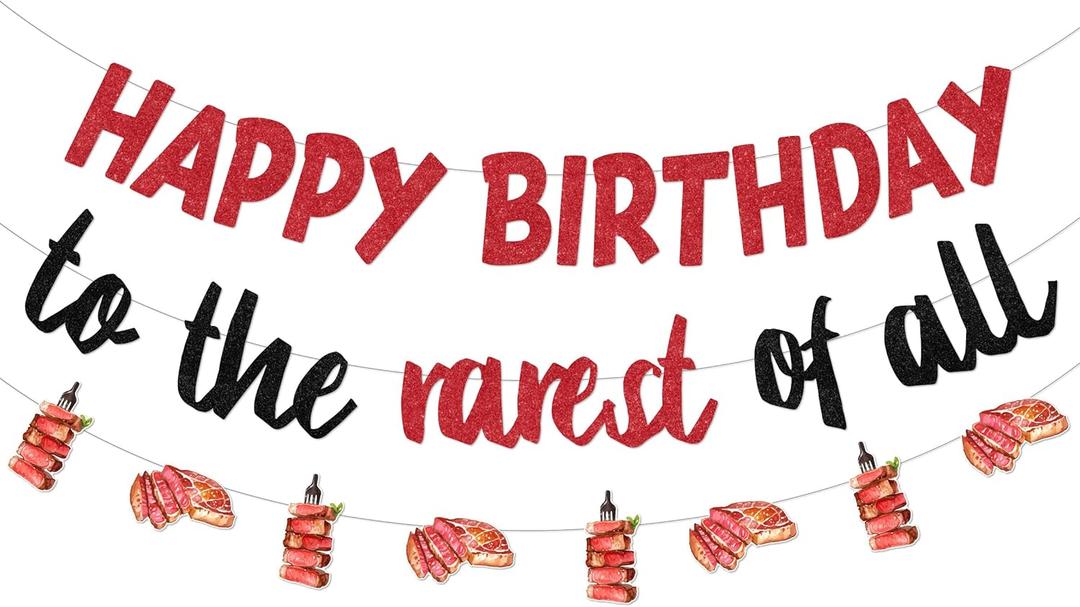 Cheereveal Red Beefsteak Birthday Party Decorations, Meat Barbecue Birthday Banner and Garlands, BBQ Picnic Camping Theme Bday Baby Shower Party Supplies Favors