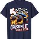 Birthday Monster Truck 5 Year Old Boys 5th Party Born 2020 T-Shirt, Size: Small
