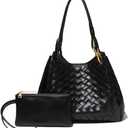 2 Pcs Slouchy PU Leather Woven Bucket Hobo Bags Women Underarm Shoulder Crossbody Purse Top-handle Tote Handbag 2025