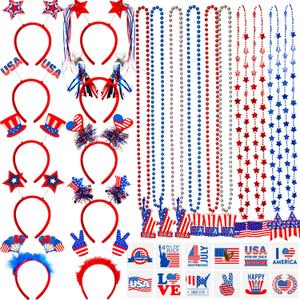 Garma 4th of July Accessories Party Supplies, 92Pcs Fourth of July Party Favors with Headbands Necklaces Tattoo Stickers for Independence Day Patriotic Celebrations Parades Classroom Rewards for Kids