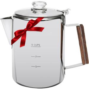MEREZA Camping Coffee Pot Stovetop Coffee Maker Percolator Campfire Coffee Pot Stainless Steel Coffee Pot Camping Outdoors Home 9 Cup No Aluminum & Plastic Fast Brew