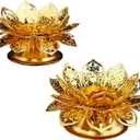 2 Pack Diwali Diya Vilakku for Pooja Ghee Lamp Tealight Candle Holder Indian Puja Oil Butterlamp Lotus Diya for Diwali Pooja Buddhist Altar Supplies for Temples Deepawali Decoration Gift