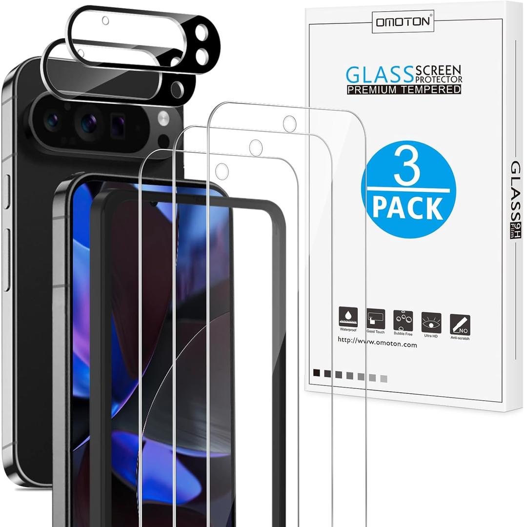 OMOTON 3+2 Pack for Google Pixel 9 Pro XL Screen Protector, 3 Tempered Glass Film & 2 Camera Lens Protector, Bubble-free, HD Clear, Not for 9 Pro/ 9